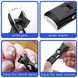German Nail Clippers for Men with Catcher, Heavy Duty Toe Nail Clippers for Thick Nails Seniors, Portable Ultra Sharp Fingernail Clippers with Wide Mouth, Anti Splash Stainless Steel Nail Cutters