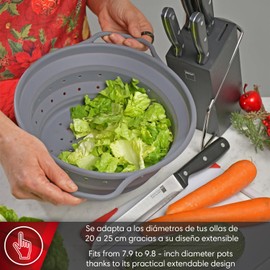 Magefesa Balance Foldable Drainer, 8-10 Inch, Food-Safe Silicone, High-Temperature Resistant, Collapsible Strainer for Kitchen & Cooking