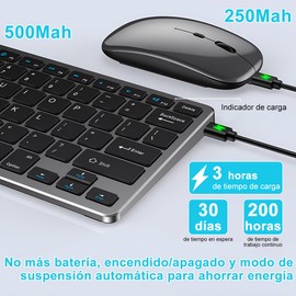Teclado y Mouse Español Inalámbrico, Kit Teclado Y Mouse Bluetooth Inalámbrico Español Recargable con ñ, Modo Dual,Multi Dispositivo, Ratón 3 Ajustable DPI, Compatible con para Windows, Linux, MacOS