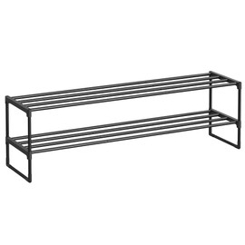 SONGMICS Shoe Rack, 2-Tier Shoe Organizer, Metal Storage Shelf, Upright or Upside Down, for 15-18 Pairs, Stackable, for Entryway, 11.8 x 46.1 x 13.4 Inches, Black ULSA032B01