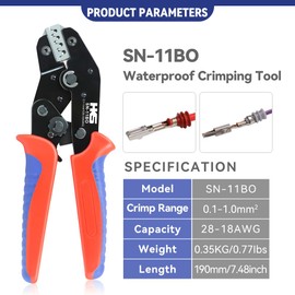HKS Crimping Tool for AWG 28-18 (0.1-1mm²) Delphi APTIV Terminals, Metri-Pack 150/280/630, APEX 2.8 & AMP Superseal 1.5 - SN-11BO Dual Crimp (Conductor+Seal) with One-Cycle Chrome-Moly Jaw