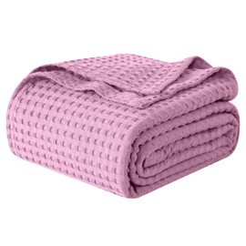 Elegant Comfort Premium 100% Cotton Waffle Blanket - Lightweight Breathable Waffle Weave Bed Blanket - Soft and Warm All Season Blanket for Couch, Sofa and Bed, King Size 90x108 Inches, Lavender