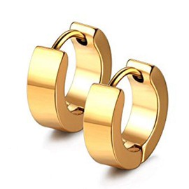 18k Gold Silver Black 4MM Stainless Steel Huggie Hoop Sleeper Earrings (Gold, 13)