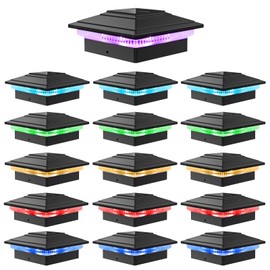 VOLISUN Solar Post Cap Lights Color Changing Outdoor Waterproof, RGB Modes Fence Post Cap Lights 16 Pack, for 4x4 x5 x6 Wooden/Vinyl(Black)