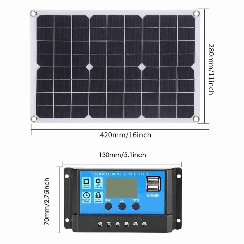 Portable Solar Panel 18V 20W Monocrystalline Silicon Solar Panel Dual