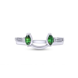 AFFY 0.57 Carat Simulated Emerald & White Cubic Zirconia Enhancer Guard 14K White Gold Over Sterling Silver Ring Size-7.5