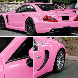 Lypumso High Gloss Pink Car Vinyl Wrap Roll 1ft x 10ft Featuring Bubble Free Air-Release Technology Self Adhesive Car Wrap Film Automotive Vinyl Tape Roll for Vehicle Furniture DIY Interior Exterior