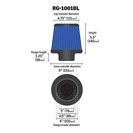K&N Filtro de Aire Universal con Abrazadera, Cónico, Diámetro 10 cm, Altura 12 cm, Azul, RG-1001BL