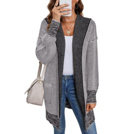 Sidefeel Hooded Sweaters for Women Open Front Chunky Knit Cardigans Oversized Coat Medium Grey Large