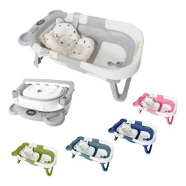 Bañera Plegable Portátil Kiddos Bebé con Cojín, Termómetro y Orejas