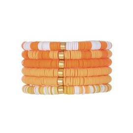 Surfer Colorful Clay Beads Stretch Bracelets Bohemian Stackable Gold Beads Vinyl Disc Elastic Bracelets Multilayer Summer Beach Jewelry Set-orange