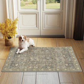 Youime Entryway Rug 2x3 Small Washable Rug Light Green & Beige Persian Floral Area Rug, Machine Non-Slip Stain Resistant Rugs Thin Door Mats for Inside Entry,Kitchen,Bedroom,Kids Room Bathroom