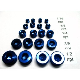 Performance Plumbing Components Pipe Plug Assortment Kit 1/16" npt thru 1/2" npt Blue Anodized 6061t6 alum 20 pc