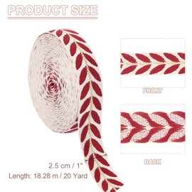 PATIKIL Blattmuster Jacquard-Bandbesatz, 1 Zoll 20 Yard Polyester Jacquard-Band Nähen Blätter Gurtband für Näharbeiten, Wohnkultur, Bekleidung, handgefertigte Taschen, Rot