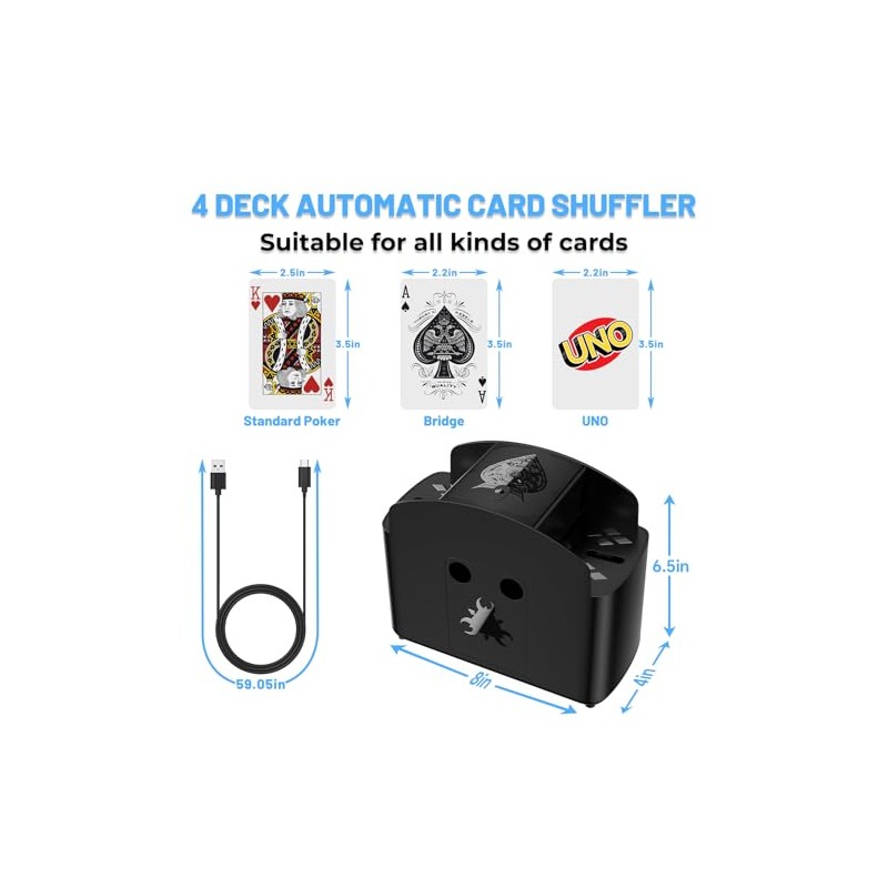 Ni-SHEN Fully Automatic Card Shuffler 1-4 Deck,USB/Battery Operated Electric Shuffler,