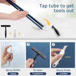 rabbitgoo One Way Window Privacy Film with Kit Window Tint for Home UV Heat Blocking Static Cling Sun Blocker Light Darkening Reflective Mirror Covering See Out Not in 17.5 in X 6.5 Feet Blue Silver