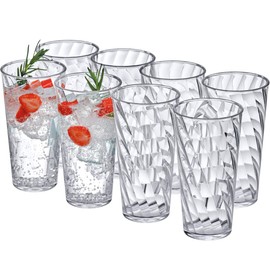 Amazing Abby - Glacier - 18-Ounce Plastic Tumblers (Set of 8), All-Clear Reusable Plastic Cups, Stackable, BPA-Free, Shatter-Proof, Dishwasher-Safe