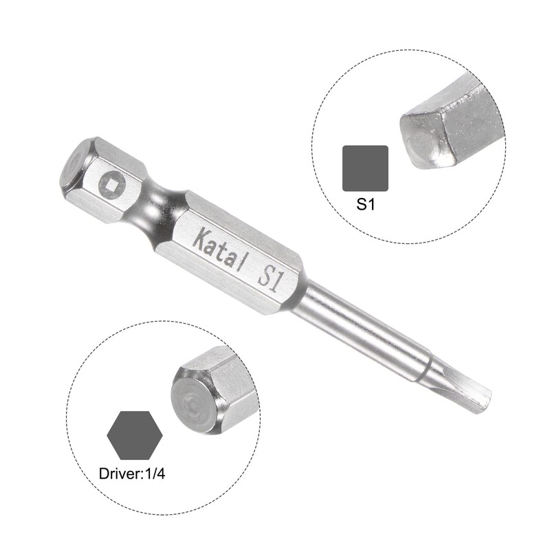sourcing map 5pcs S1 Square Screwdriver Bit 1/4" Hex Shank