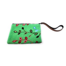 Ayuni Gifts of the World Beautifully Embroidered Thai Cotton Pouch, Change Purse, Makeup Bag or Wristlet Colorful Floral Patterns (Bright Green, Wristlet)