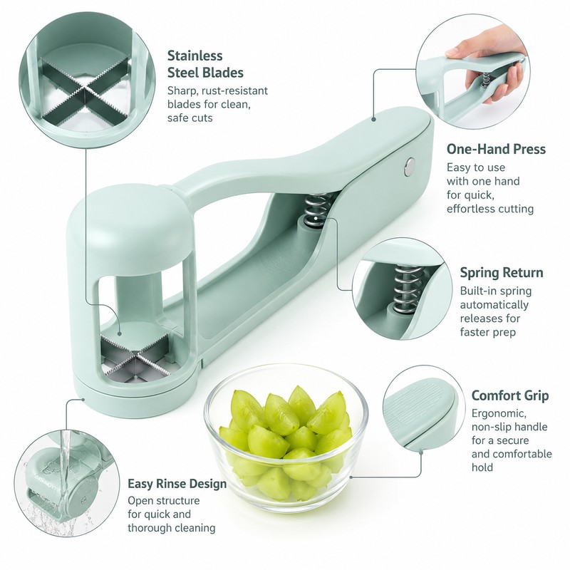 Grape Cutter for Toddler Snack Prep – Stainless Steel Quartering