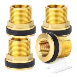 GASHER 4PCS Brass 3/4" Female 1" Male Bulkhead Tank Connector Adapter Fitting with Rubber Ring