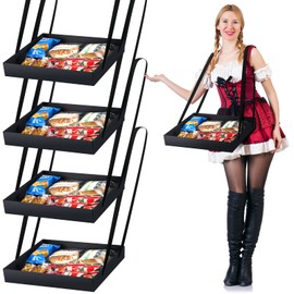 PerKoop 4 Pcs Black Snack Trays Movie Snack and Beverage Carrier Girl Party Wearable Vending Tray with Strap 20's Theme Costume Accessory Prop with 8 Black Ribbons for Women, 2 x 11 x 13 Inches