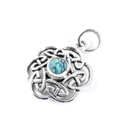 Windalf Nuada Jewellery Pendant 2.5 cm Celtic Knot Turquoise Lucky Amulet Bohemian Flower Jewellery 925 Sterling Silver, Sterling Silver, Turquoise