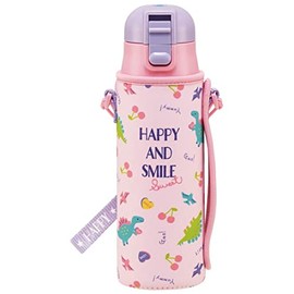 Skater Kids Stainless Steel Water Bottle, Direct Drinking, 470ml, Happy & Smile, Lightweight Type for Children, Girls, with Dedicated Cover, Cold Retention, Sports Bottle, Cute, Kids, Children, Water