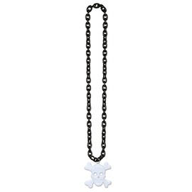 36" Chain Beads With Skull And Crossbones Medal Necklace Costume Accessory