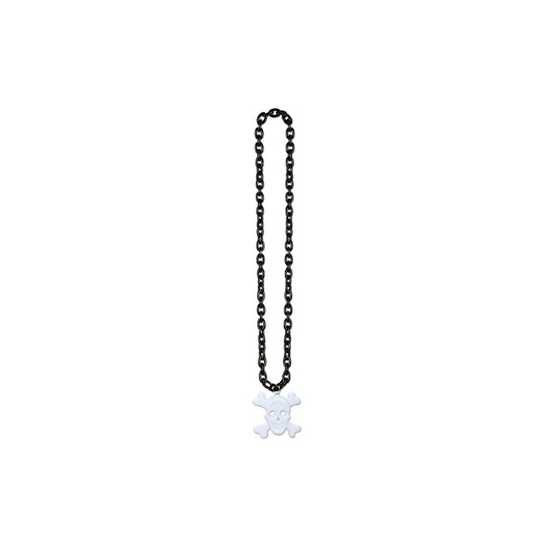 36" Chain Beads With Skull And Crossbones Medal Necklace Costume