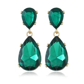 Aimys Women's Wedding Bridal Crystal Emerald Cut Infinity Figure Gold-Tone Austrian Crystal Teardrop Pear Shape 2.5 Inch Long Earrings Emerald Red Color (Green)