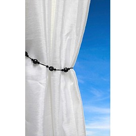 Twinkle Crystal Tie Backs, Tie Back Pairs, Beaded Rope Curtain Voile Hold Backs, (Black)