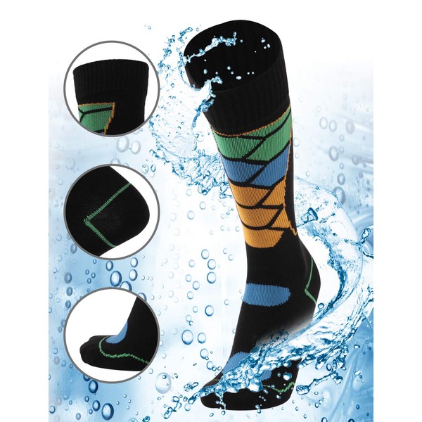 100% Waterproof Windproof Socks, [SGS Certified]RANDY SUN Men's Knee High Novelty Fashionable Designs Socks Sport Skiing Hiking Jogging Socks Absorb Sweat Socks Holiday Caring Gifts For Dad,Black L