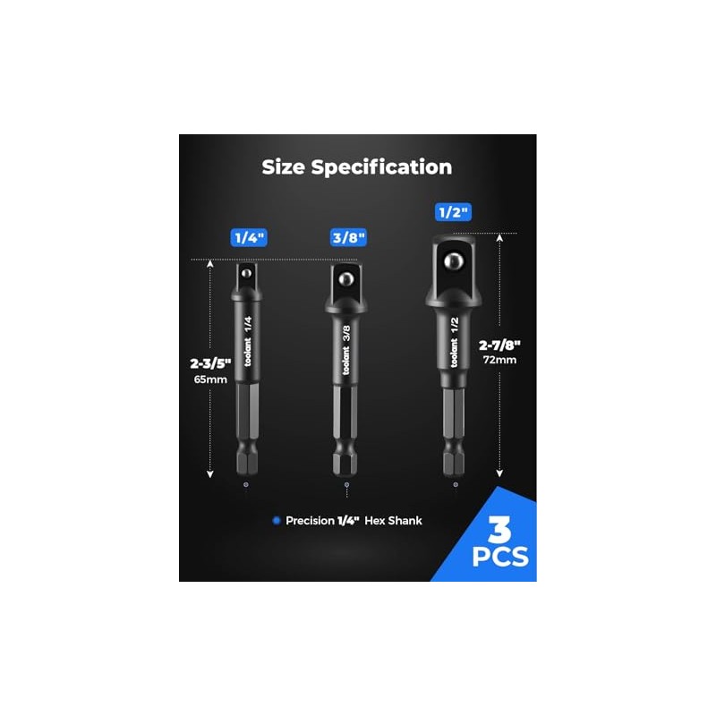 toolant Impact Socket Adapter Set, 3 pcs, 1/4", 3/8", 1/2"