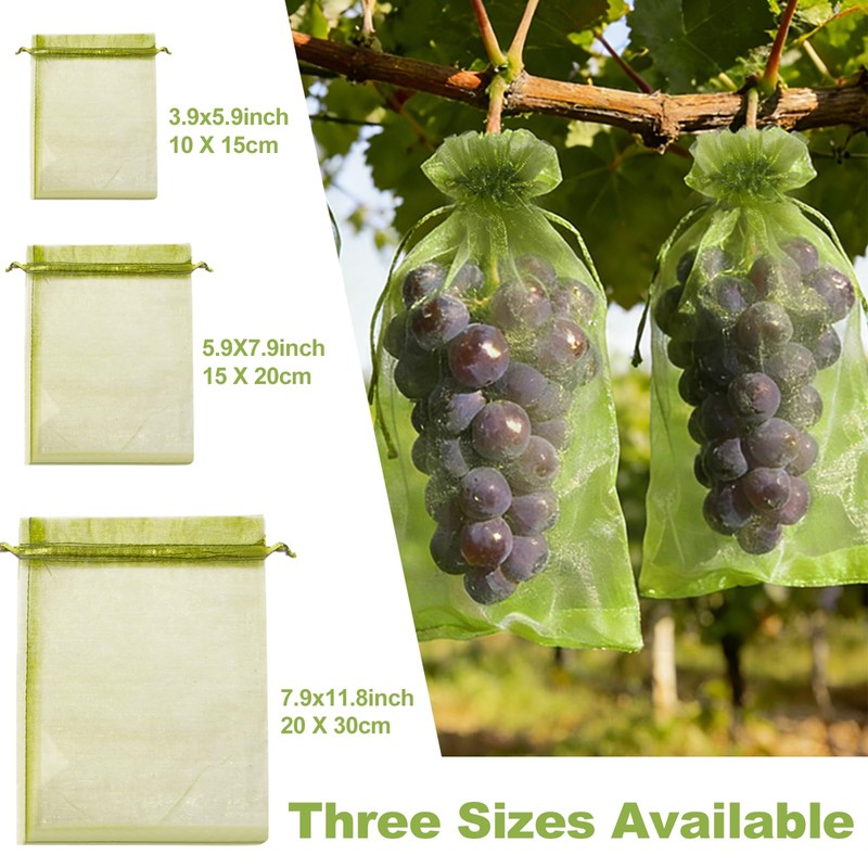 100 Large Fruit Protection Bags 7.9x11.8 Inch, Green Mesh Netting