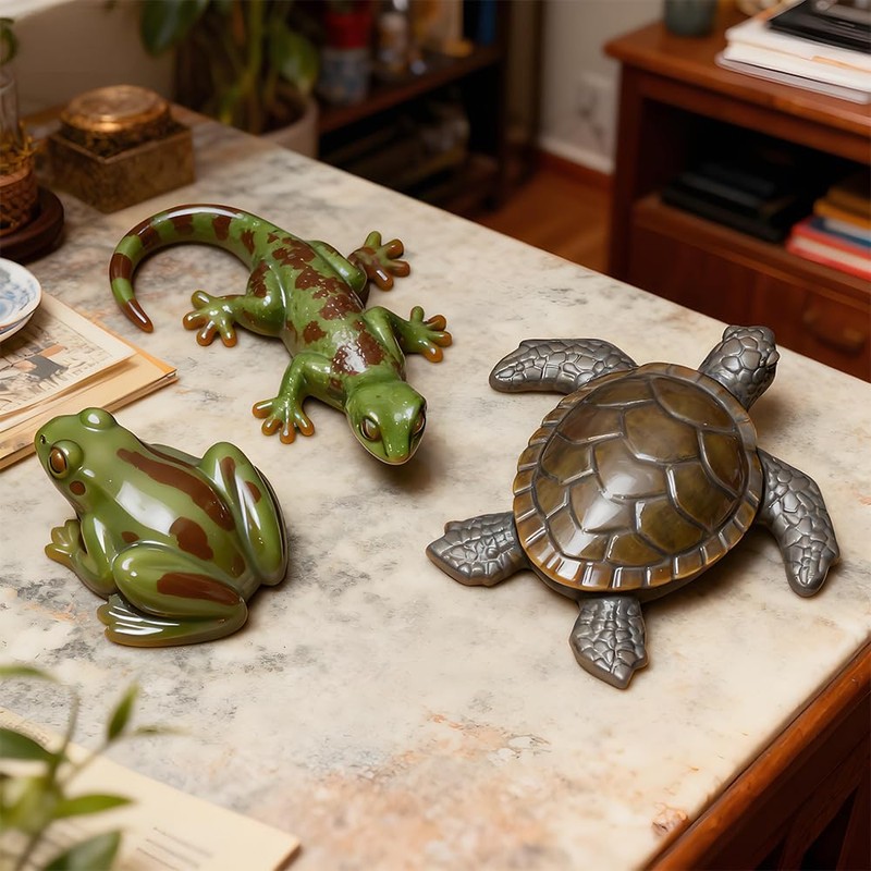 Permulaan 3PCS 3D Lifelike Animal Resin Molds - Turtle, Frog,