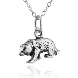 FashionJunkie4Life Sterling Silver Small 3D Bear Charm Necklace, 18" Chain