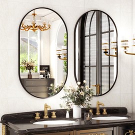 HARRITPURE 20"x28"Oval Bathroom Mirror Wall Mounted Chic Brushed Metal Frame Hang Vertically & Horizontally Perfect Modern Decor for Bedroom Bathroom Entryway Living Room Gallery Wall