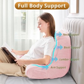 Sasttie Sasttie Reading Pillow for Bed, Velvet Back Pillow for Bed Sitting Up, Taller Sit-Up Cushion for Adults with Side Pockets and Arms Support, Pink