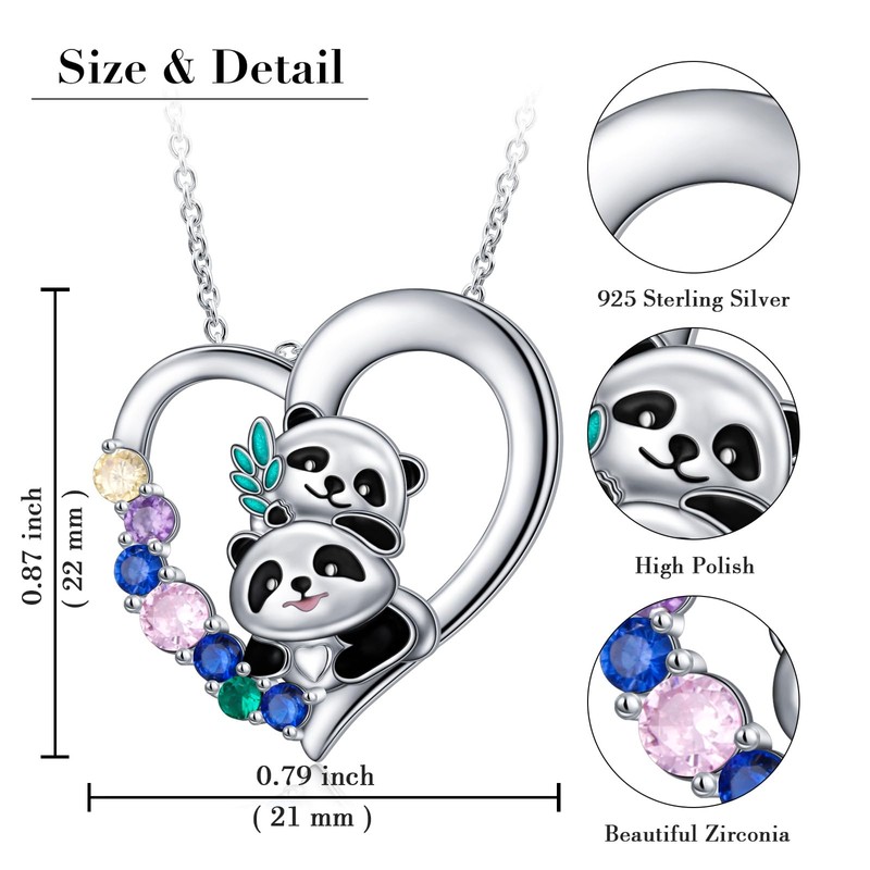 Alphm Panda Necklace 925 Sterling Silver Panda Heart Pendant Cute