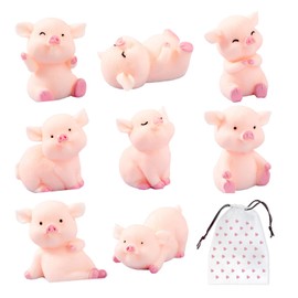 COACOM 8 Small Pig Ornaments with 1 Storage Bag Mini Pig Decoration Car Decoration Desk Decoration Lucky Pig Gift (Pink)