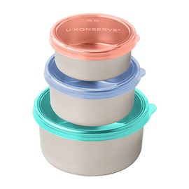 U Konserve Stainless Steel Nesting Trio Food Containers with Silicone Lids, Leak Proof & Dishwasher Safe (Set of 3: 5/9/16 oz)