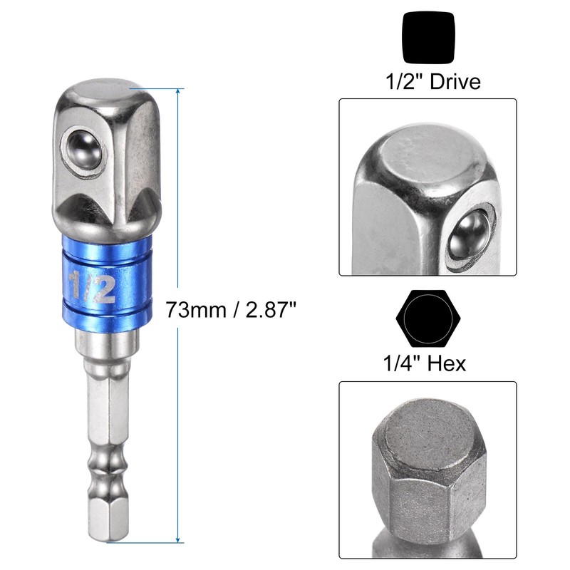 uxcell 1/2" Drive 17mm 6-Point Deep Sockets 3" Length with