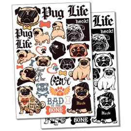 Pug Life Gangster Dog Temporary Tattoo Water Resistant Fake Body Art Set Collection - Color (One Sheet)