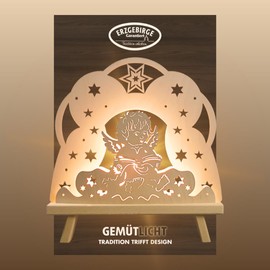 WEIGLA - Decorative Light Original Ore Mountains I Angel Motif I 1 Lamp I 7 W E14 I Christmas Decoration Indoor I Wooden Christmas Lighting I Window Decoration