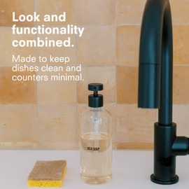 Public Goods Glass Dish Soap Dispenser Pump for Kitchen Sink | Liquid Dish Soap Refill Bottle | Made with Clear Borosilicate Glass and Black Stainless Steel | 16 Oz Dispenser