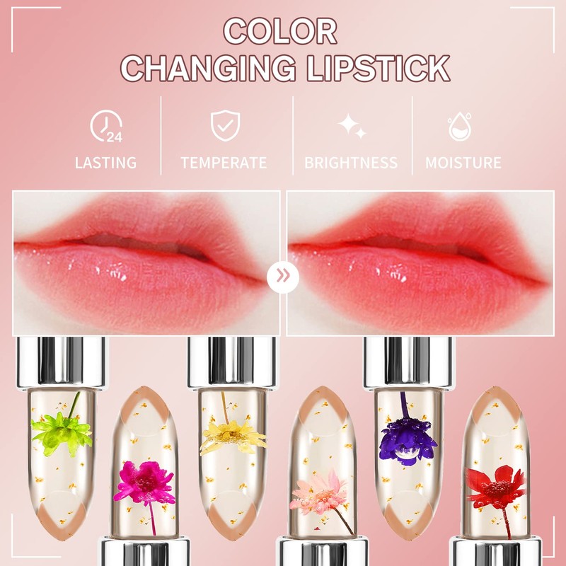 6 Packs Flower Jelly Lipstick Set Magic Temperature Color Change