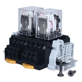 2 x Electromagnetic Relay 220 V AC 5 A Coil Power Relay 14 Pins 4NO 4NC HH54PL MY4 Changer with Indicator Light with Socket with DIN Rail DIN Rail Relay DIN Rail Base