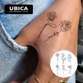 UBICA Tattoo,Semi-permanent Tattoos,2 Sheets Fake Tattoo,Realistic Tattoos Non-Reflective,Waterproof For 1-2 Weeks,Rose In The Lines Tattoo Sticker 3.8x4.4in