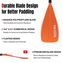 WONITAGO SUP Paddles for Kid with Aluminum Shaft and PP Blade, Floating Stand Up Paddle Board Paddle for Youth and Junior, Adjustable 140-170 cm/55-67 Inches, Orange